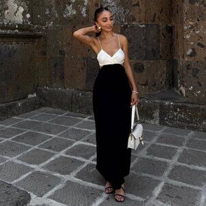 Zara Two Toned Cut Out Midi Dress NWT Black White Size Medium